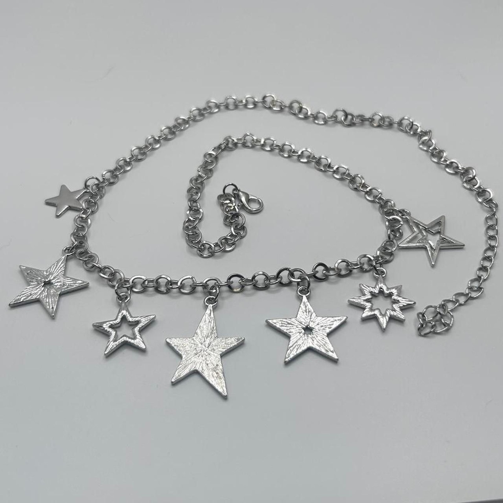 Silver Tone Star Charm Necklace Statement Celestial 19” + Extender