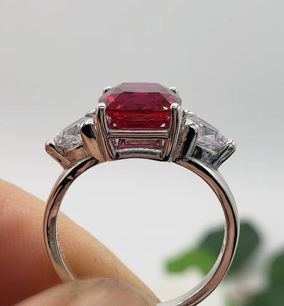 5.00 Ct Cushion Cut Natural Ruby Diamond Engagement Ring 14K Solid White Gold 7