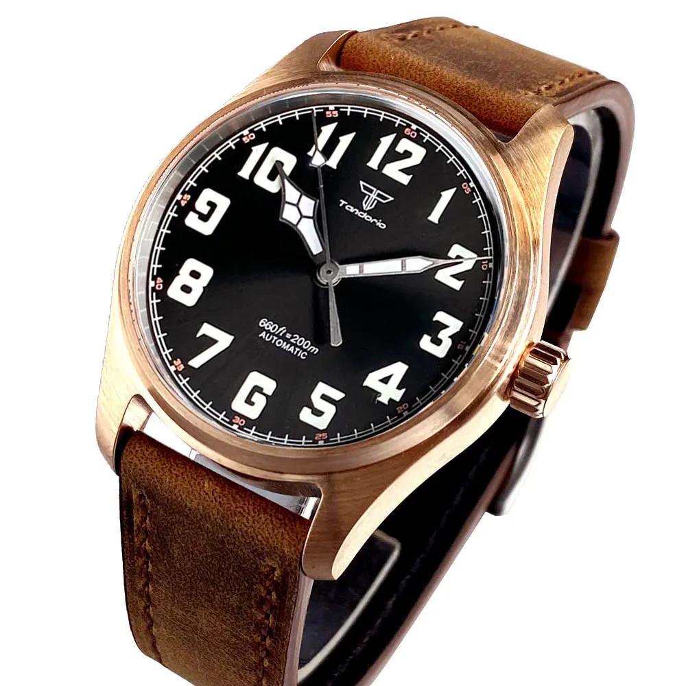 Tandorio 39mm Cusn8 Bronze Mechanical Automatic Vintage Men Watch For Japan NH35