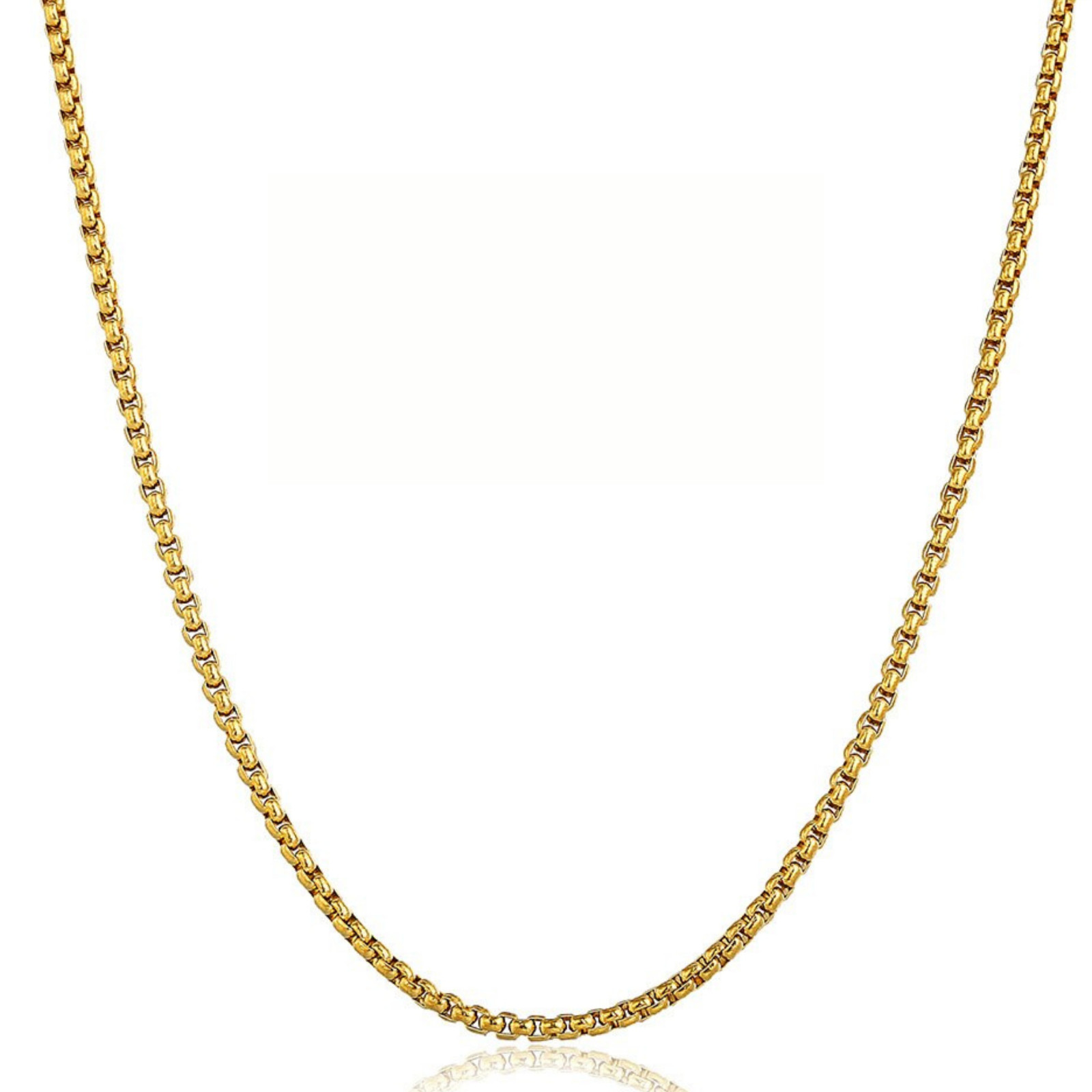 Stainless Steel Round Box Chain 18k Gold Plated 7-38″ Bracelet Necklace 1.5-5mm