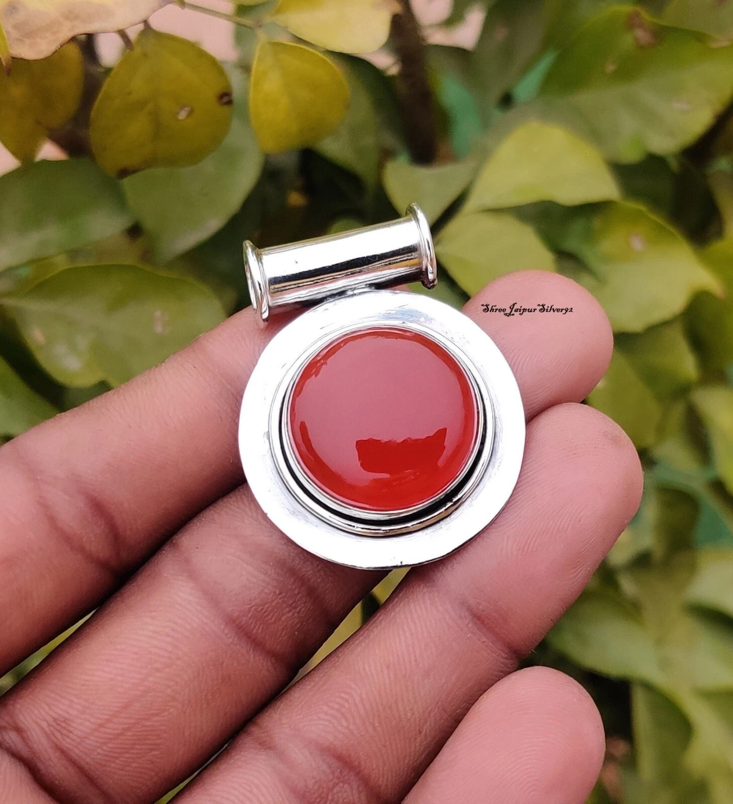 Carnelian Round Gemstone Pendant 925 Sterling Silver Handmade Lovely Pendant