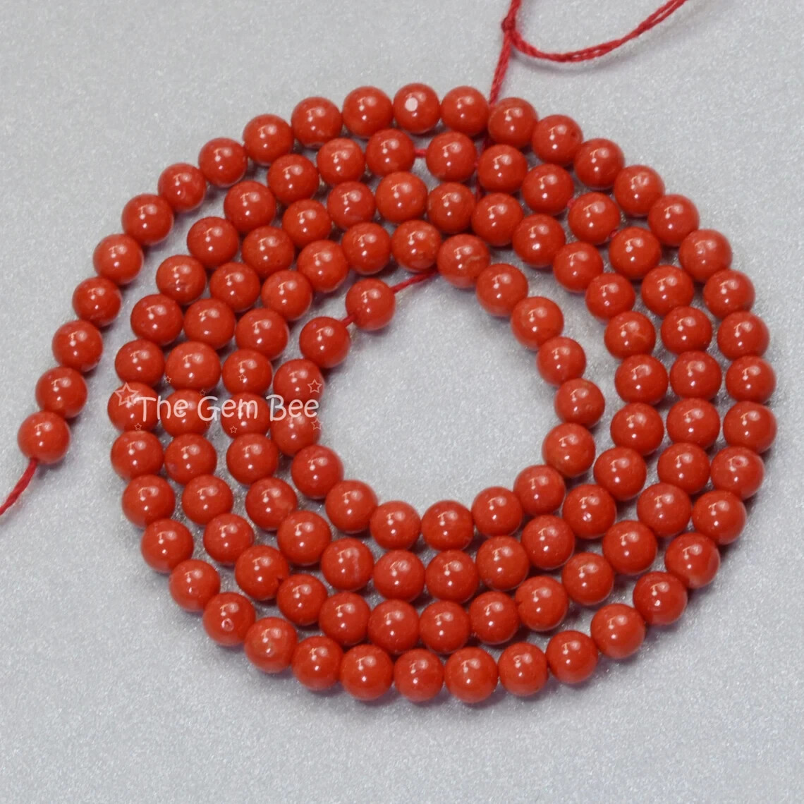 4.2mm AA Quality Undyed Mediterranean Sardinia Red Coral Plain Round Bead 18″