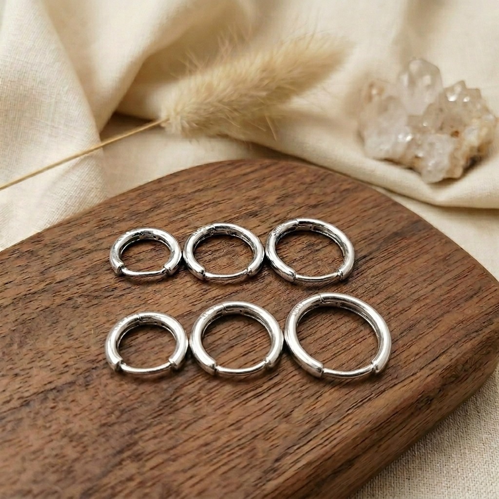Silver Small Round Huggie Hoop Earrings for Women Minimalist Jewelry Gift