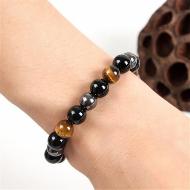 Natural Energy Healing Stretch Bracelet Stone Hematite Tiger Eye for Men Women