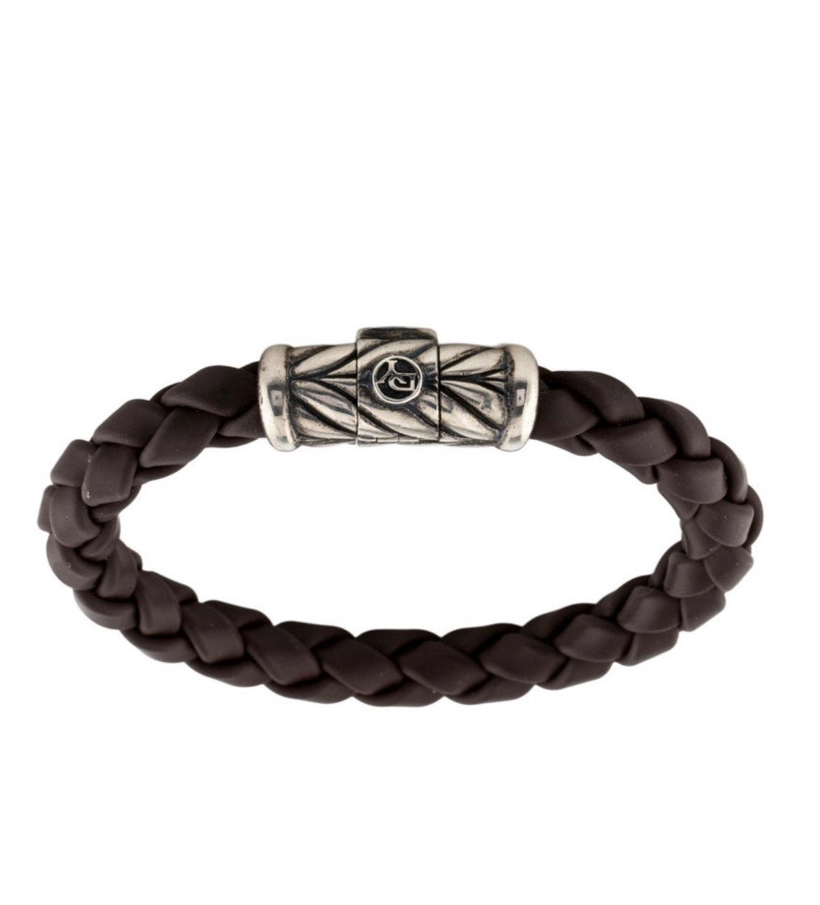 DAVID YURMAN STERLING SILVER 925 BROWN LEATHER BRAIDED CHEVRON BRACELET