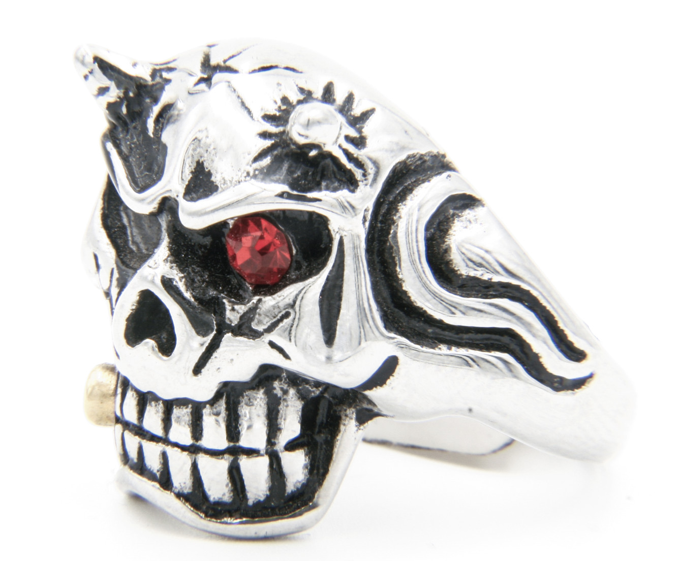 Red Eye Skull Stainless Steel with Horns Biker Ring 107