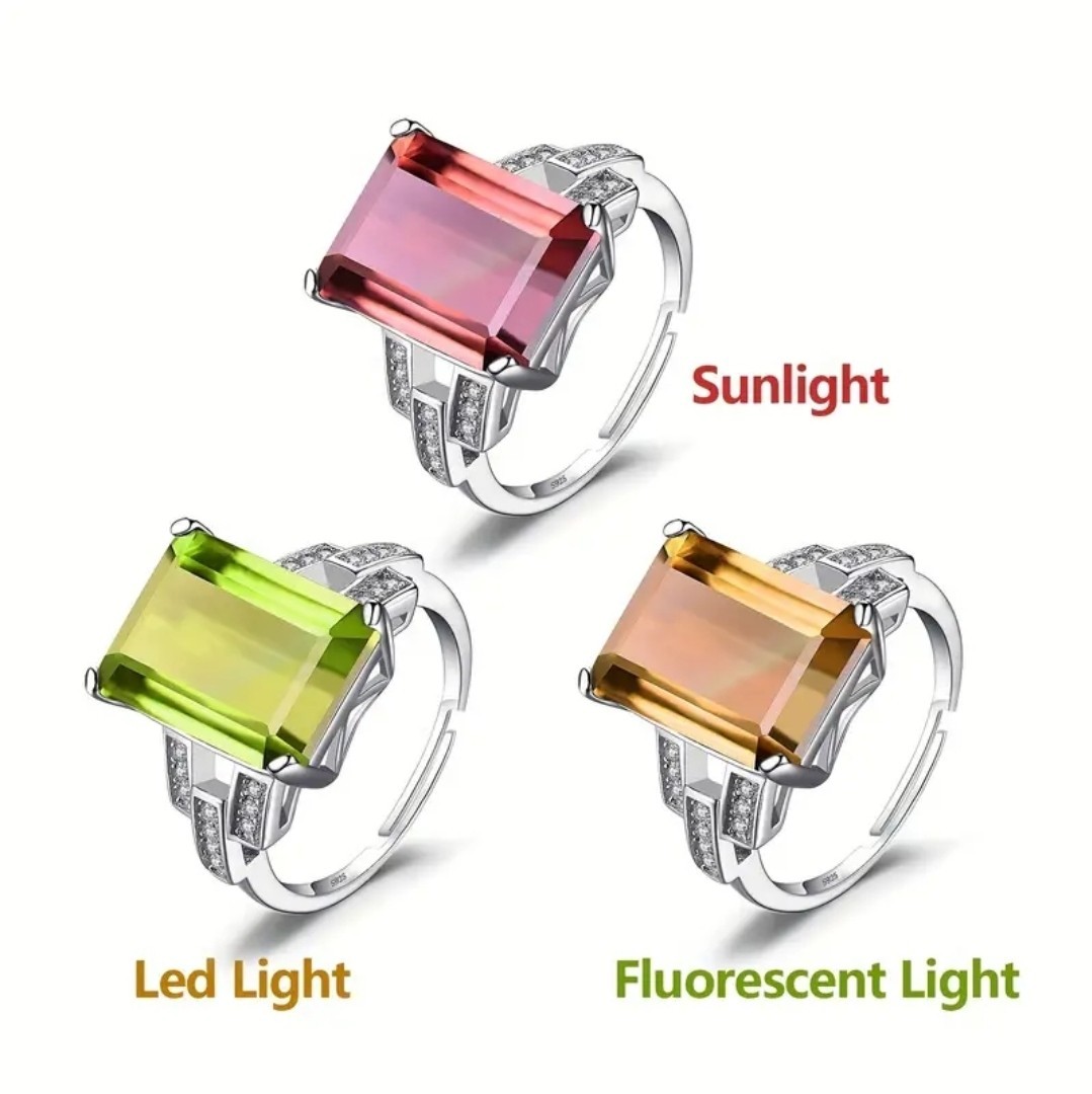 6ct Emerald Cut Zultanite Color Changing Stone Silver Ring Diaspore USA