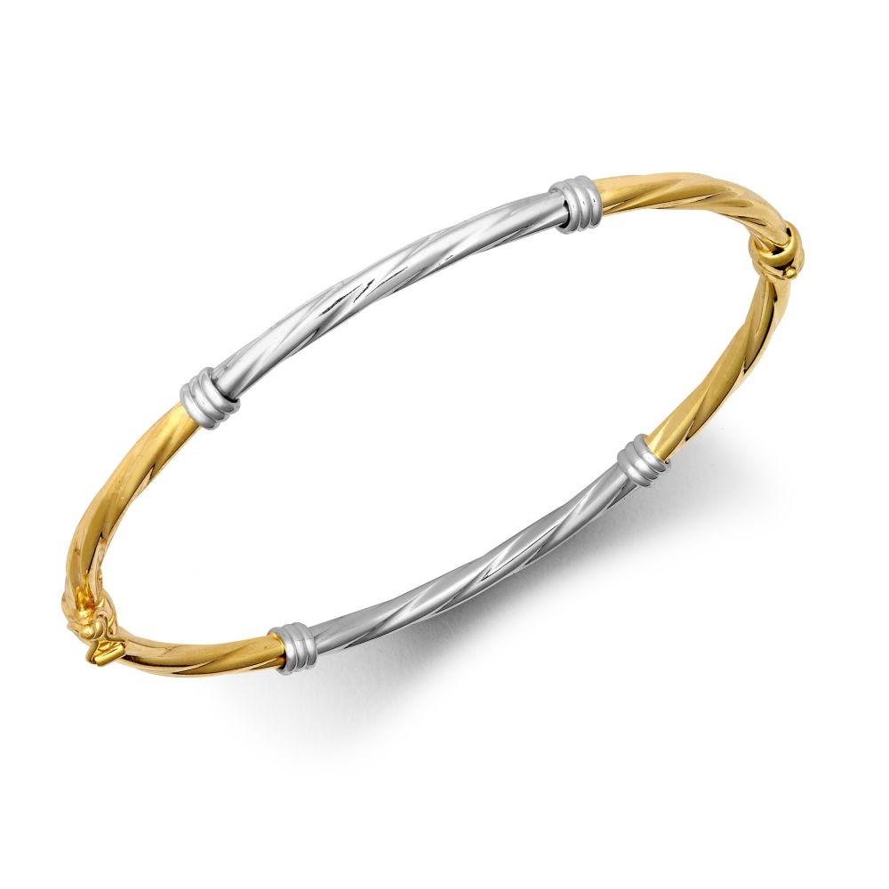 Bangle 9ct White and Yellow Gold Twist Womens Jewellery