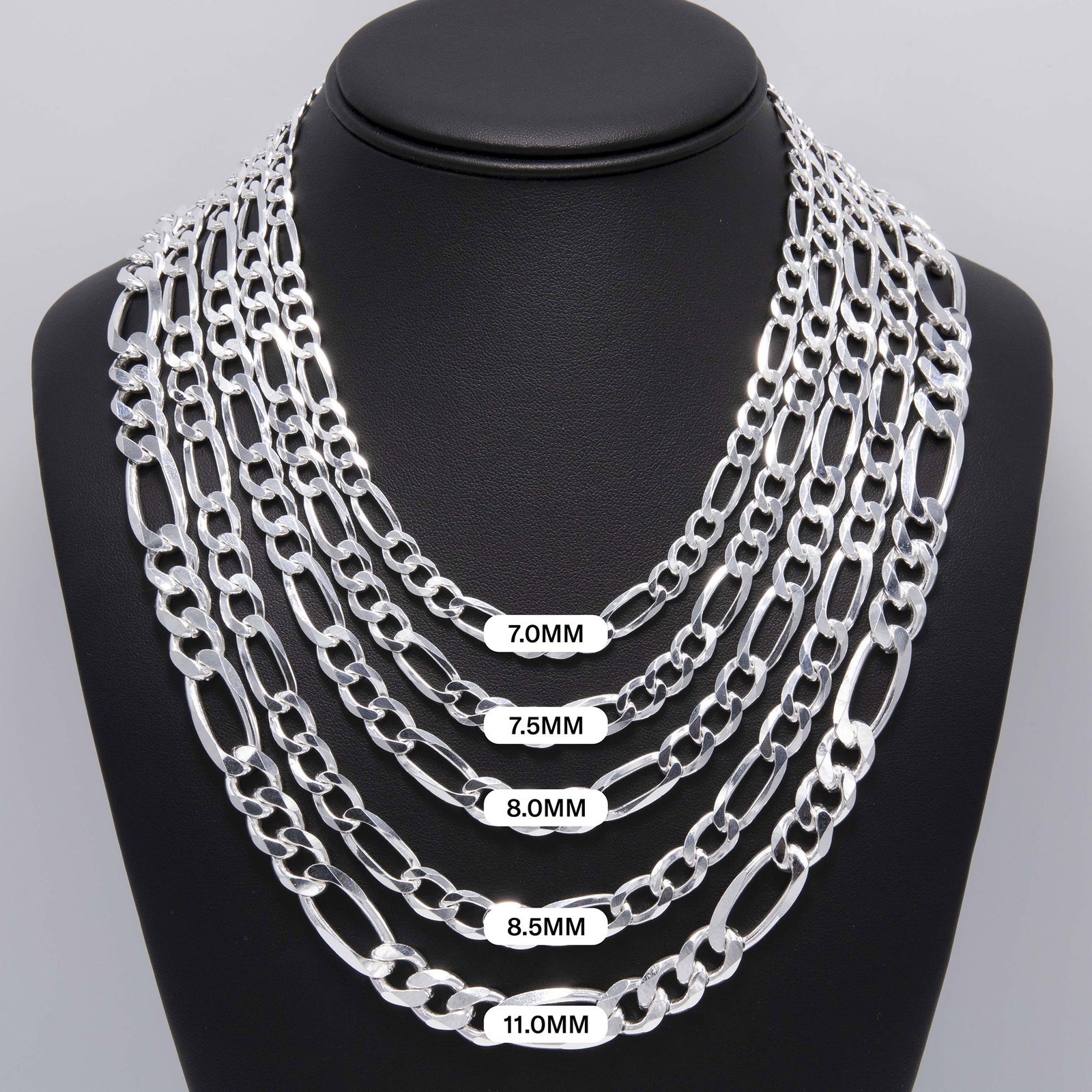 Shiny Figaro Chain Solid Sterling Silver 925 Italy All Sizes