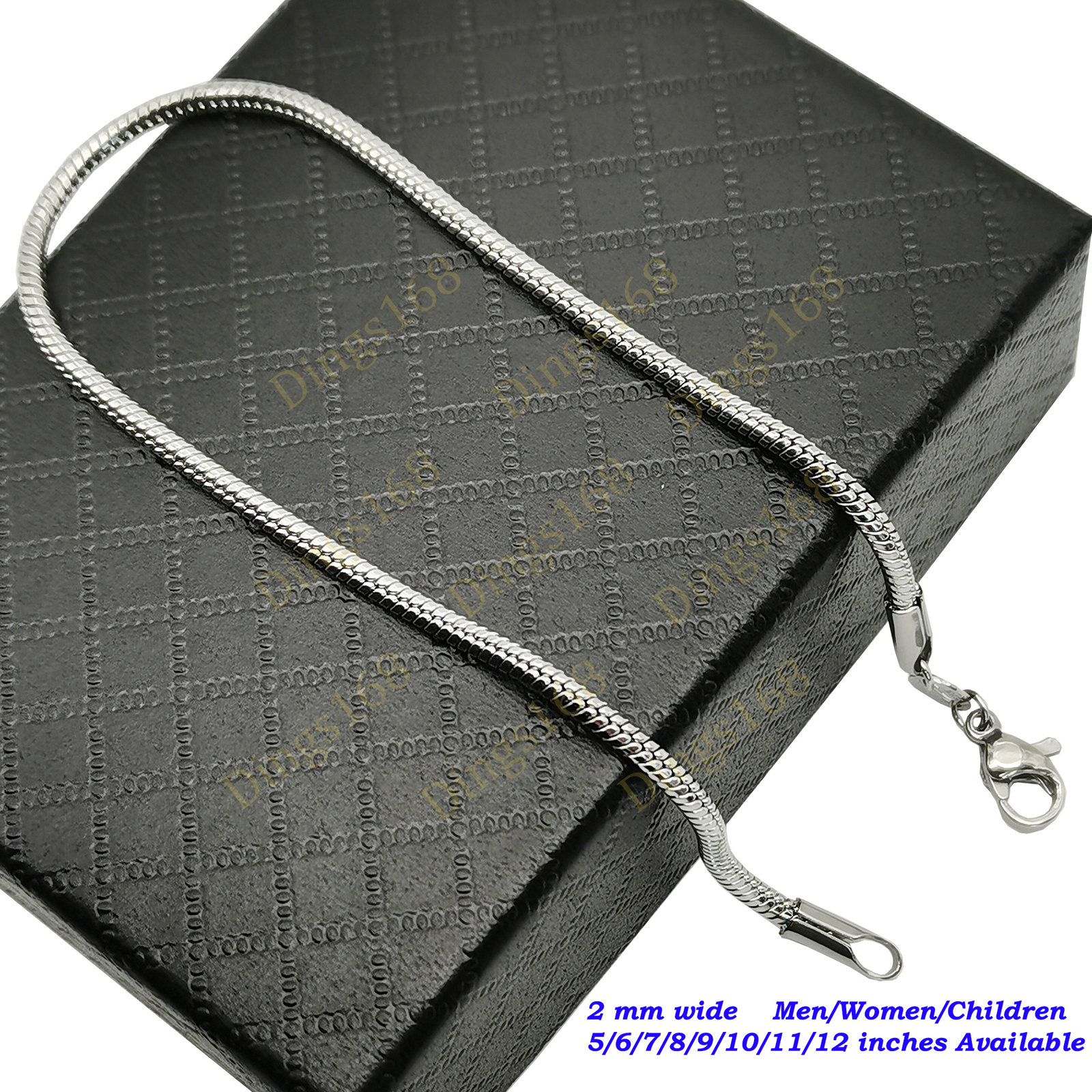 Real 925 Sterling Silver Snake Chain Bracelet/Anklet 5″/6″/7″/8″/9″/10″/11″/12″