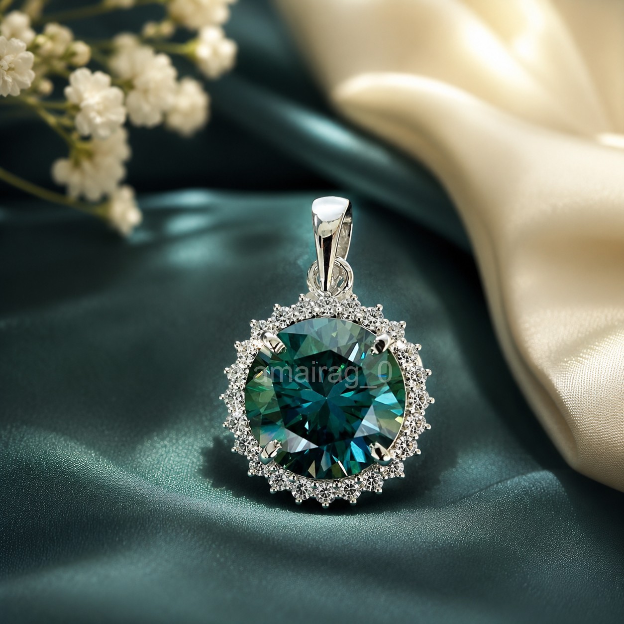 Blue Treated Diamond Pendant 12 Ct Brilliant Cut 925 Sterling Silver Certified