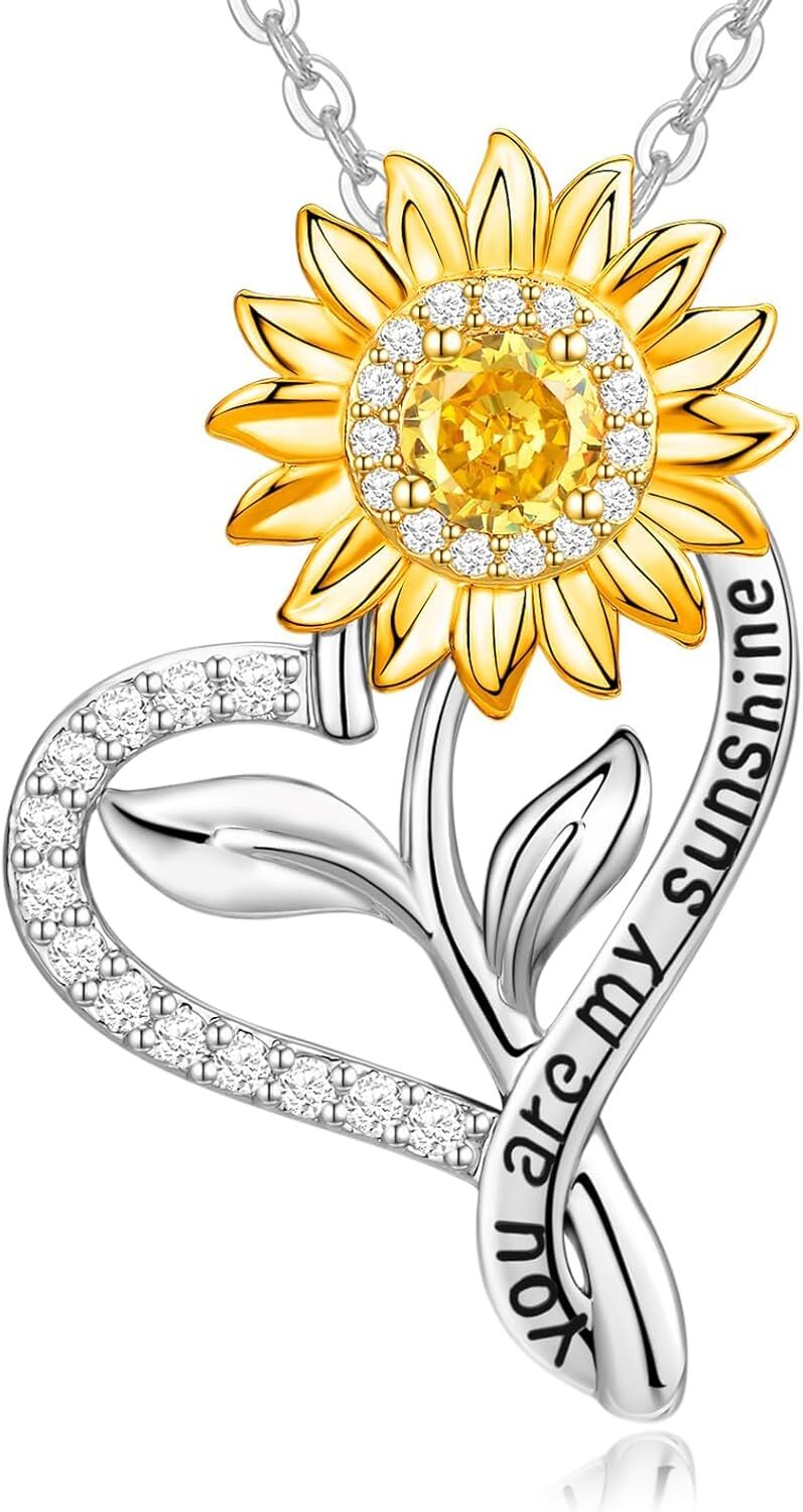Sunflower Heart Necklaces for Women Anniversary Birthday Valentines Day Gifts