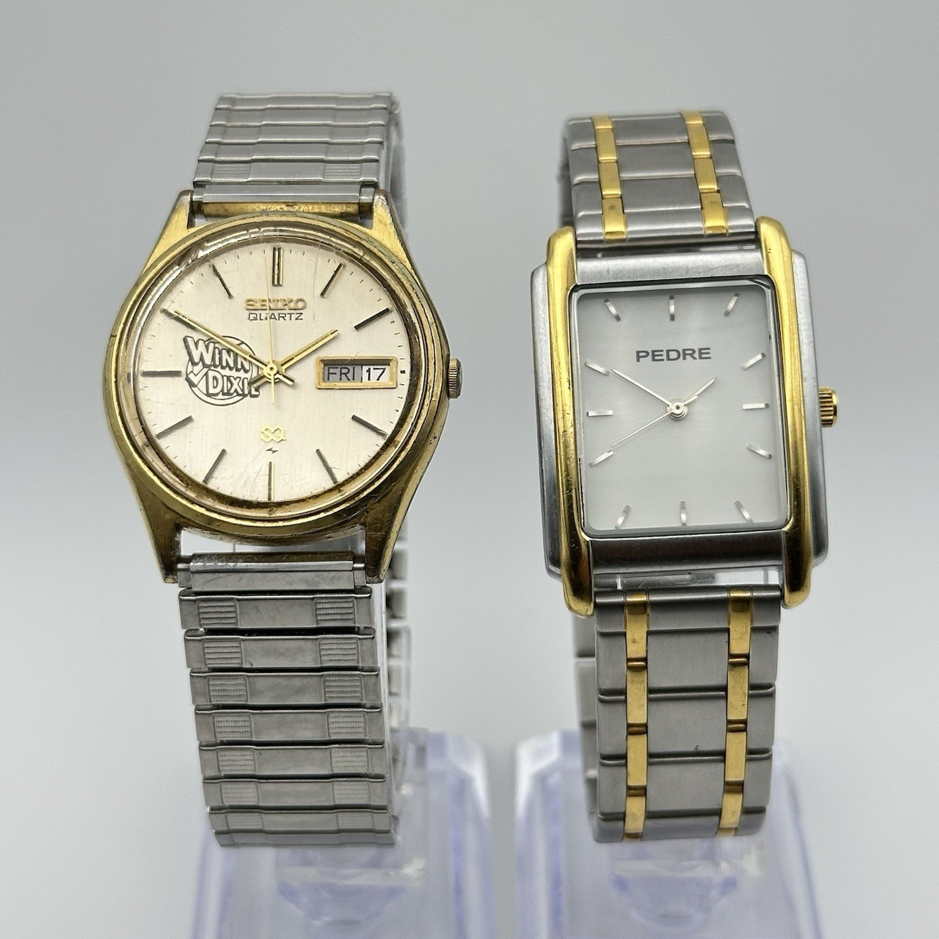 Seiko Quartz Day-Date Round Watch + Pedre Rectangular Two-Tone Watch Lot