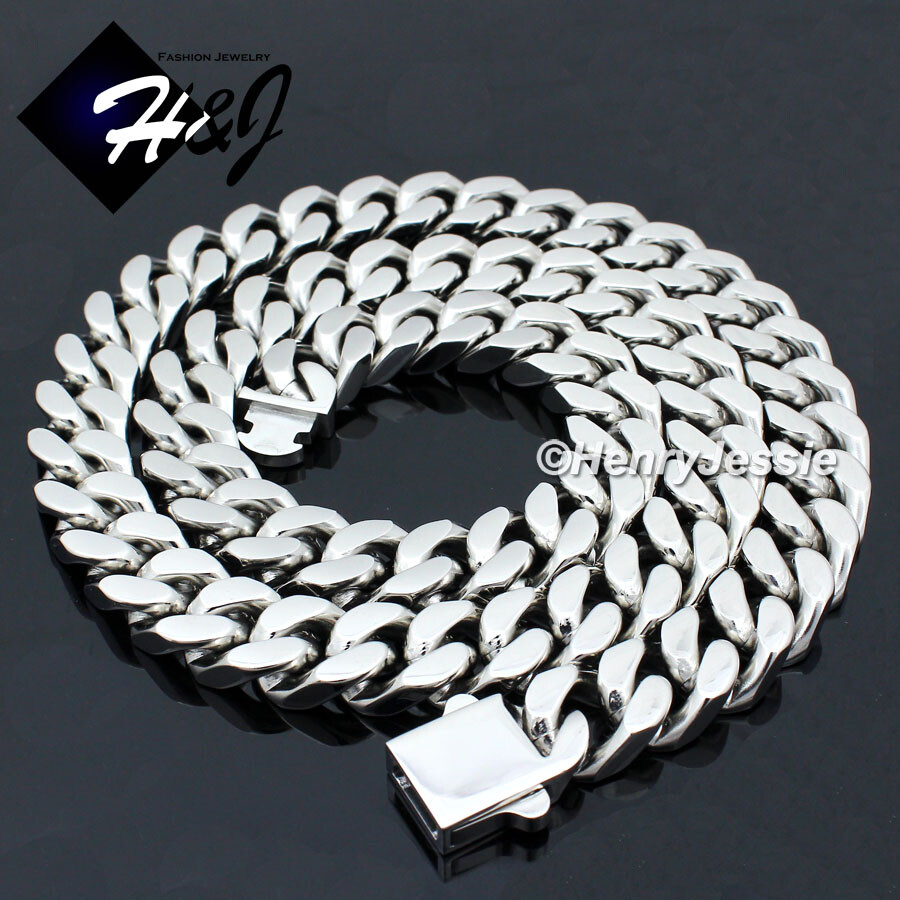 16″-40″MEN Stainless Steel 7/10/12mm Silver Miami Cuban Curb Chain Necklace*N166