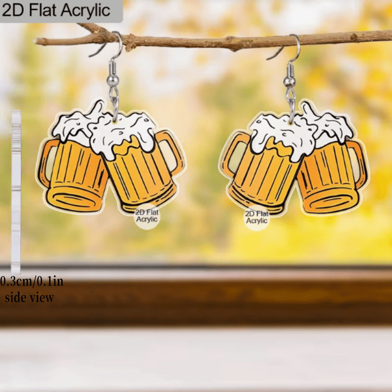1 Pair of Acrylic Beer Mug Earrings, Perfect for Beer Festival Celebrations