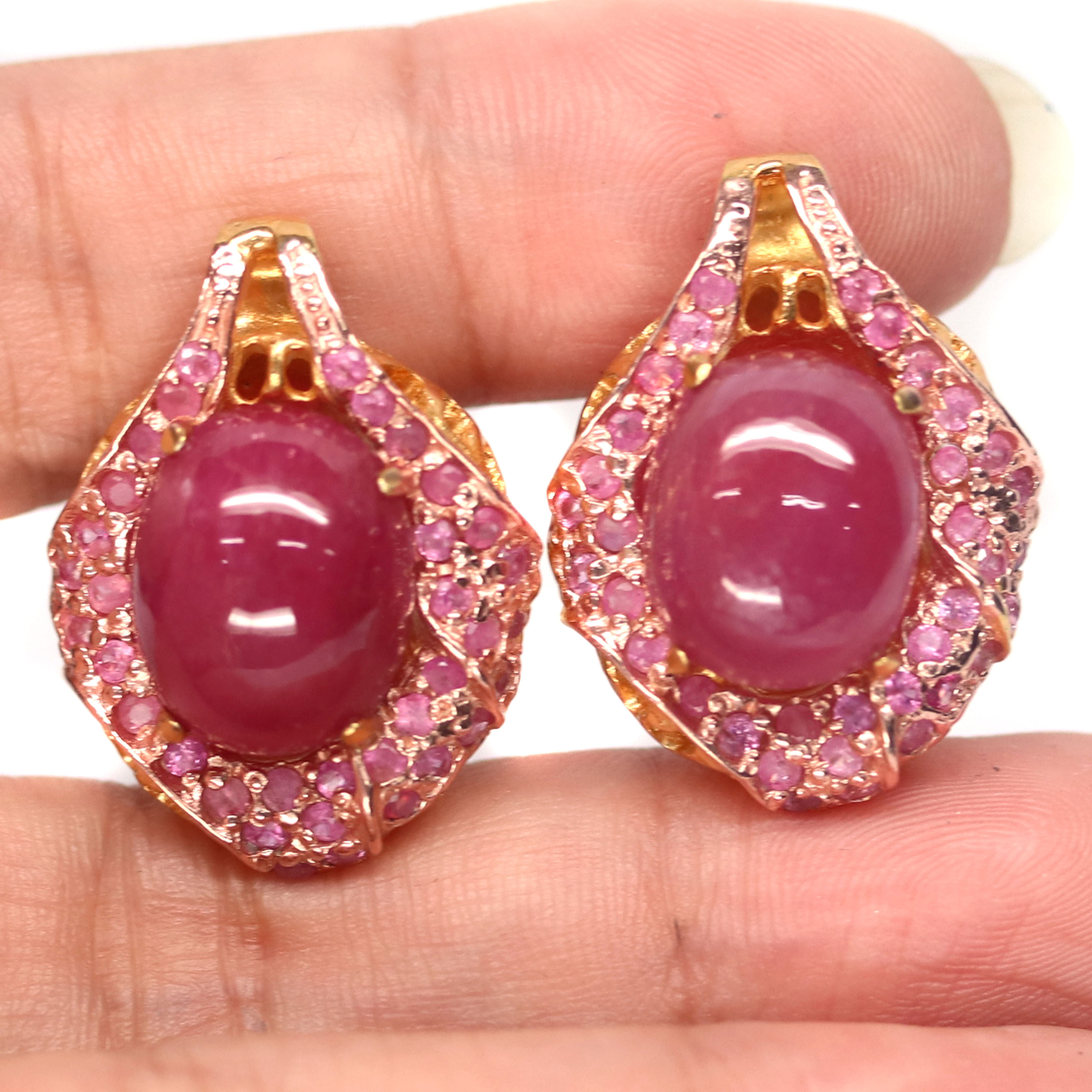 Gemstone 12 X 15 mm. Red Ruby & Pink Sapphire Earrings 925 Silver Sterling