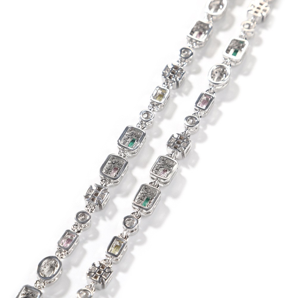 Iced Out Multi Color Gem Cross Link Chain Gold Hip Hop Unisex Statement Necklace