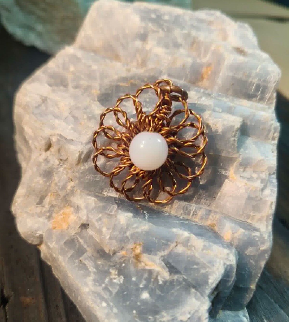 Flower Pendant Copper Daisy Wire Wrapped Mandala Jade Energy Lucky Jewelry #PM3