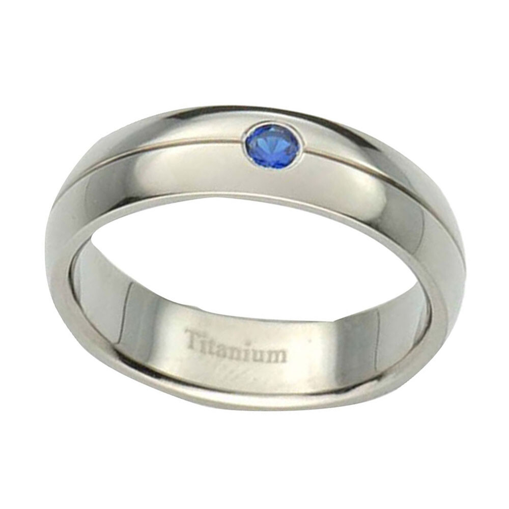 6mm Titanium Band Dome Top Lab-created Blue Sapphire Unisex Wedding Ring