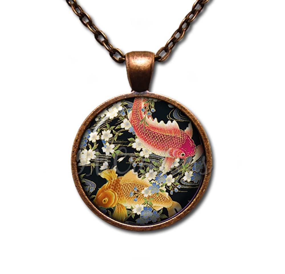 Lucky Koi Fish Asian Japanese – Handmade Pendant Necklace ANTIQUE COPPER
