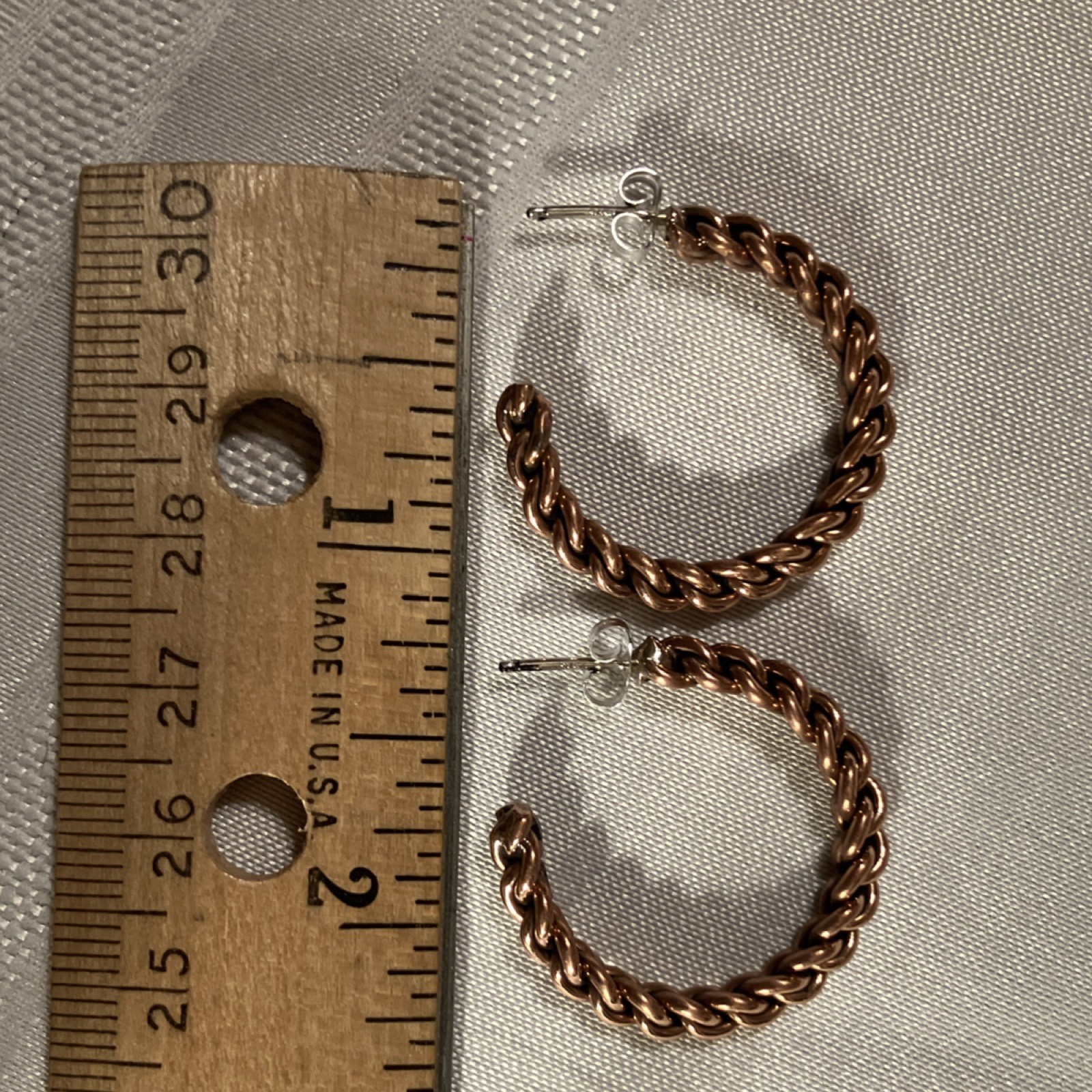 Twisted Wire Hoop Earrings, Copper Butterfly Closure, Round, 1.25”