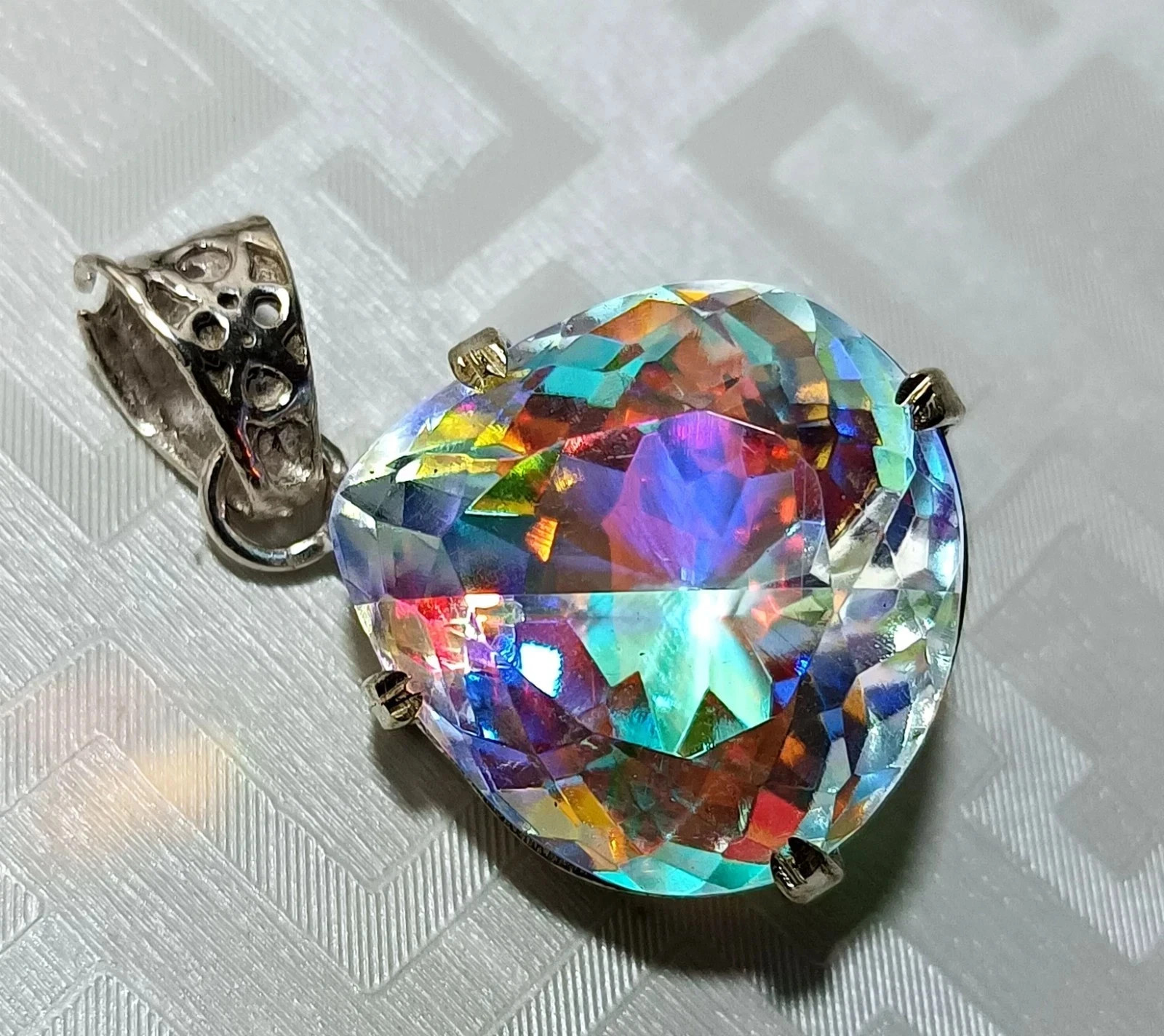 A+ Natural Mystic Topaz Pear Cut Rainbow Pendant 82.60 Ct MR Gems Certified T02