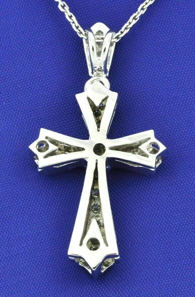 1.00ct Lab Created Diamond Round Cross Pendant Necklace 14k White Gold Finish