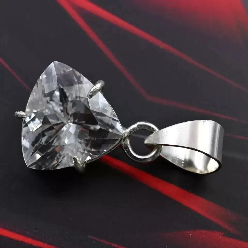 Natural White Sapphire Trillion Cut 29 Ct Loose Gemstone 925 Silver Pendant