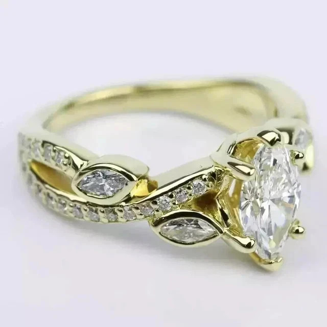 3 CT Marquise Lab Created Diamond Women’s Engagement Ring 14k Yellow Gold Plated