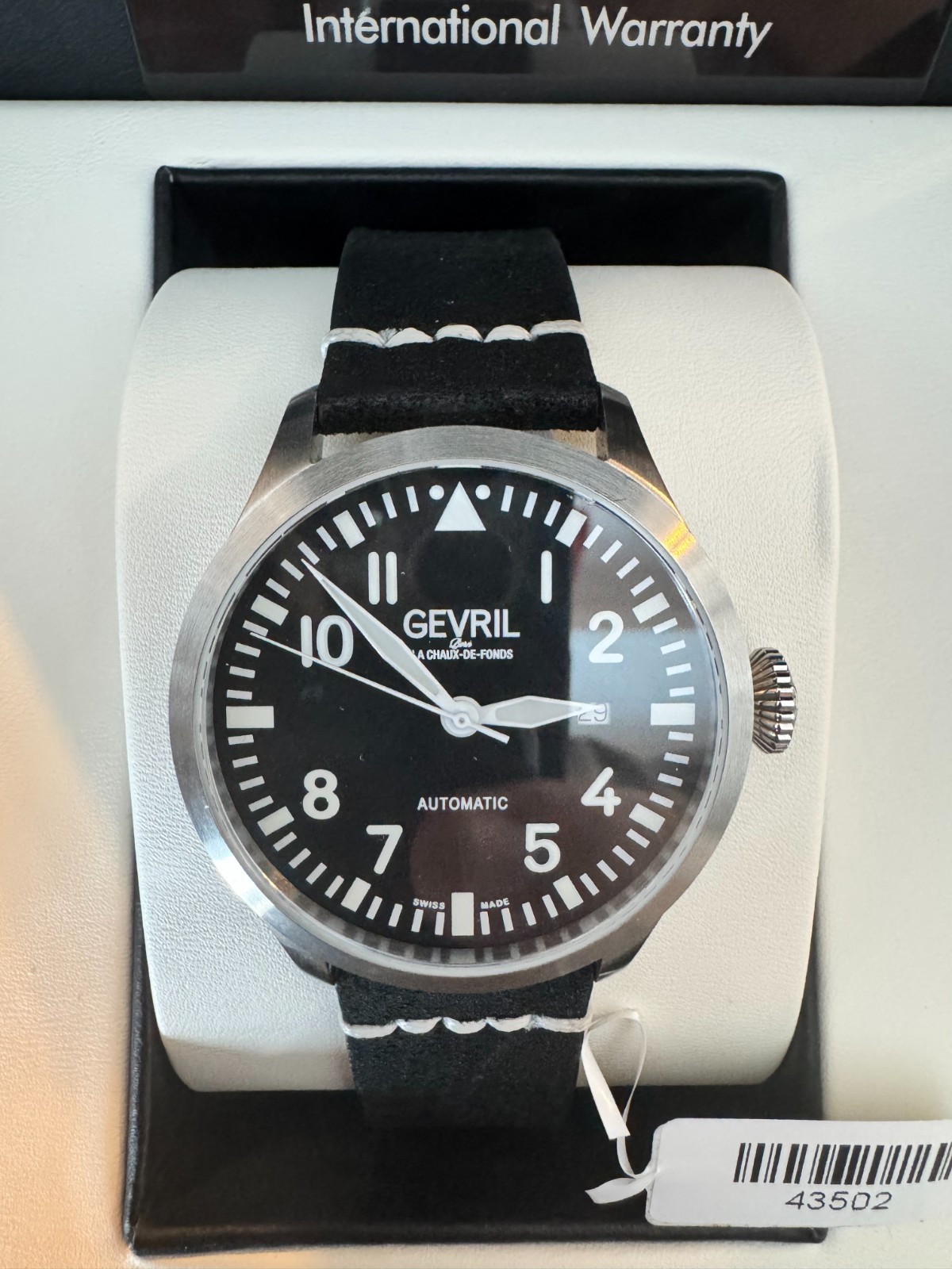 Gevril Vaughn 43502 Swiss Automatic Pilot Watch Sellita SW200 Box & Papers 44mm