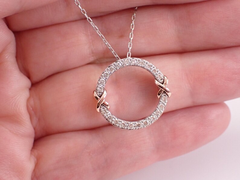 2.00Ct Real Moissanite Circle Charm Pendant 14K Two Tone Gold Plated Free Chain