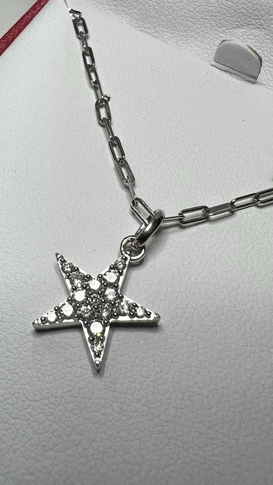White Gold Over 925 silver 0.30 CTW Diamond Pavé Star Pendant Paperclip Necklace