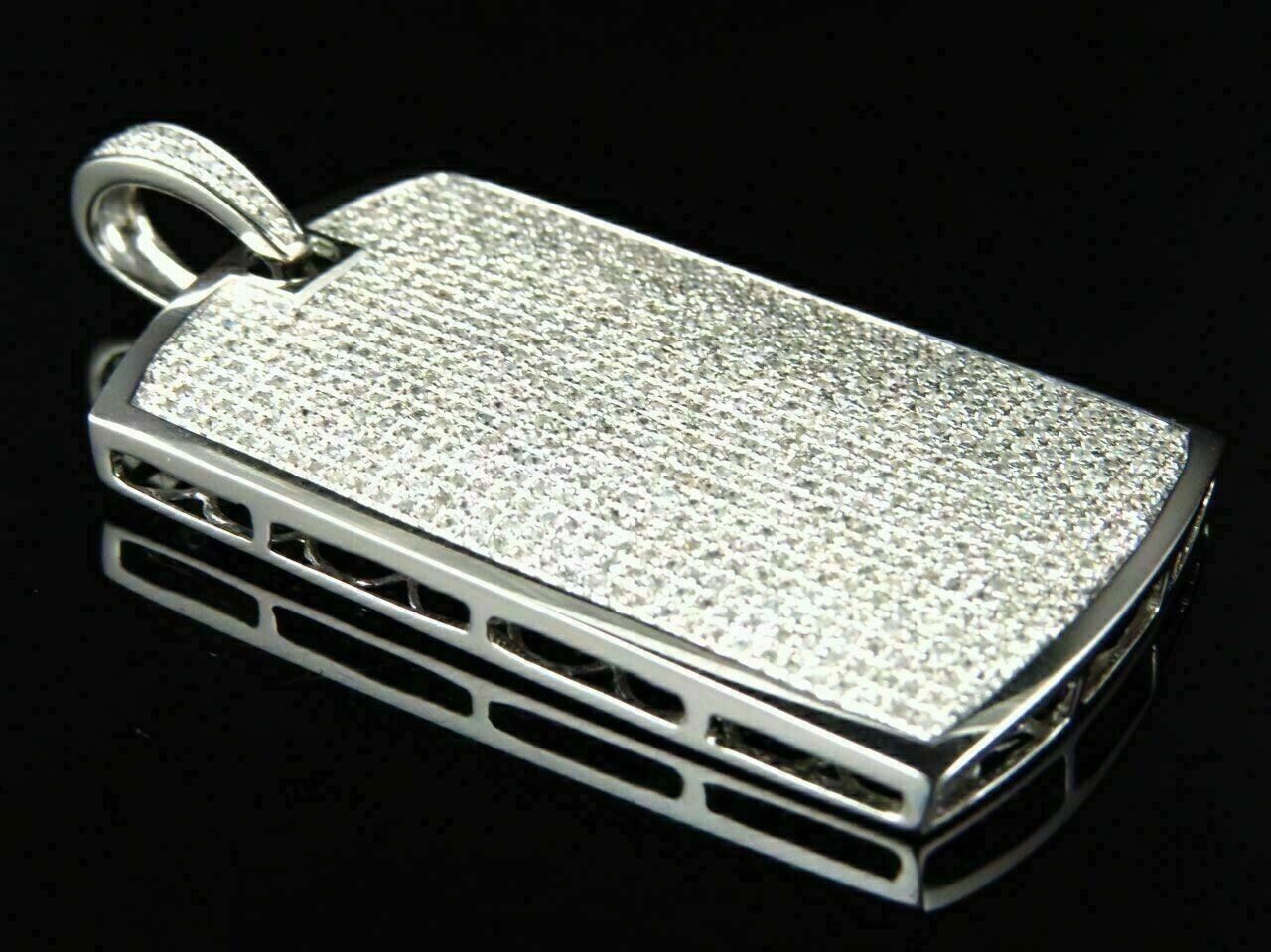 925 Sterling Silver Simulated Diamond Dog Tag Pendant In 14K White Gold Plated