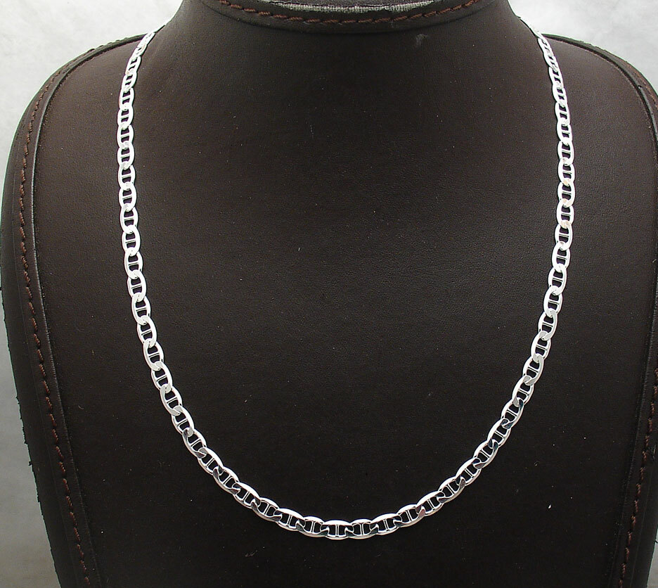 4.2mm Mens Solid Mariner Link Chain Necklace Real 925 Sterling Silver