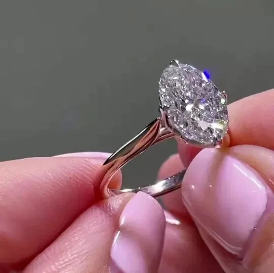 4.00Ct Oval Cut Moissanite Solitaire Engagement Ring 14K White Gold Plated