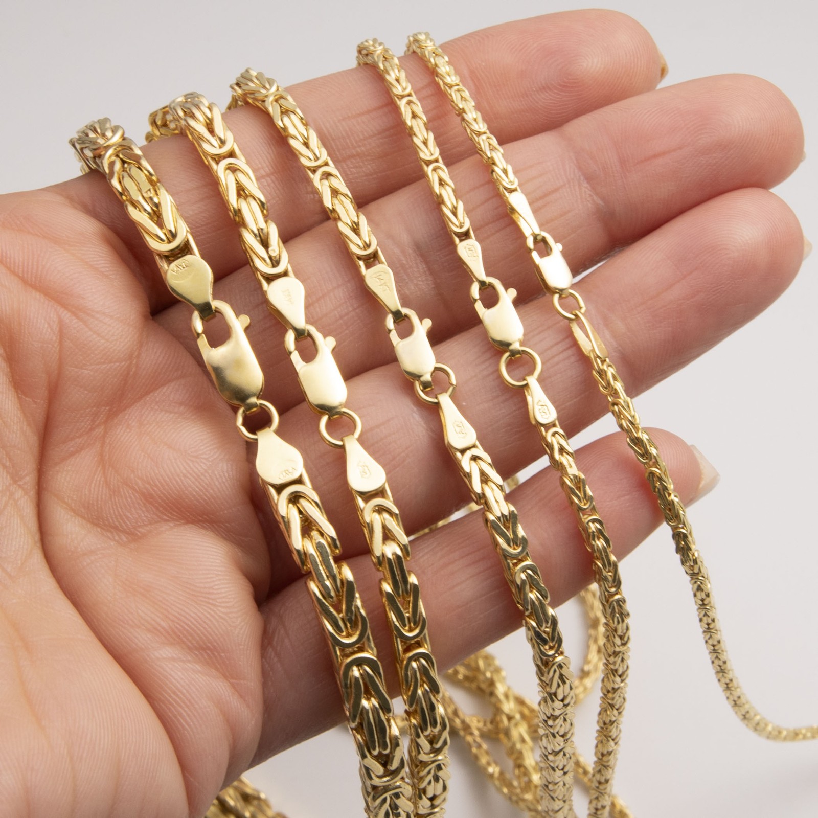 14K Yellow Gold Square Byzantine Link Chain Necklace All Sizes