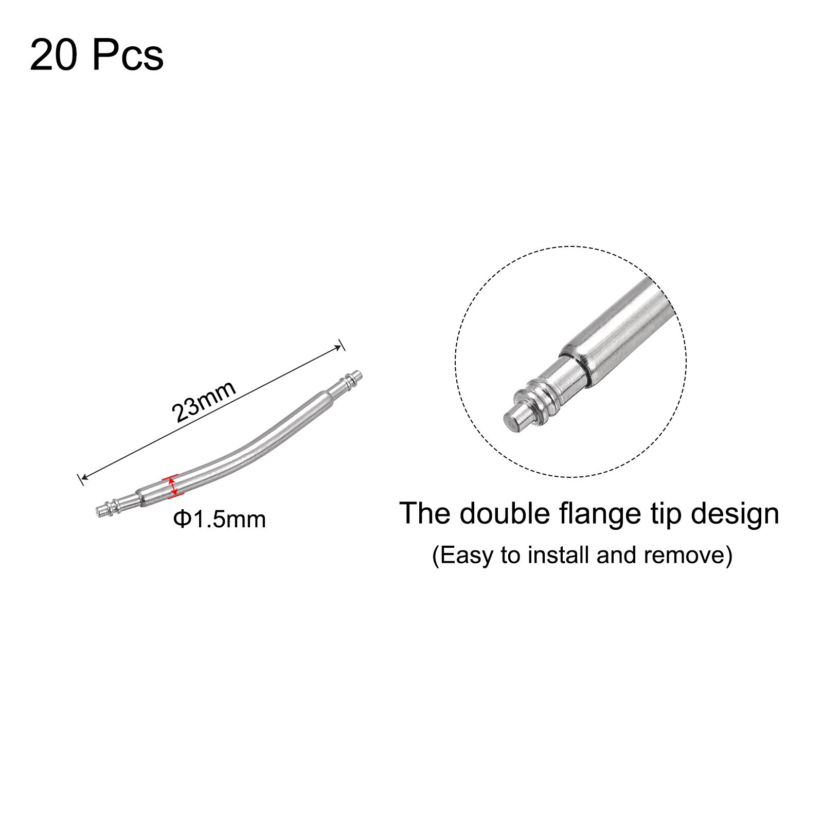 20PCS 20mm Curved Spring Bar Pins Link Pin 1.5mm Dia Steel Double Flanged End