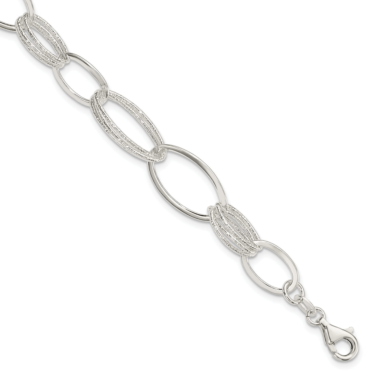 Silver Polished and Textured Oval Link Bracelet QG3338
