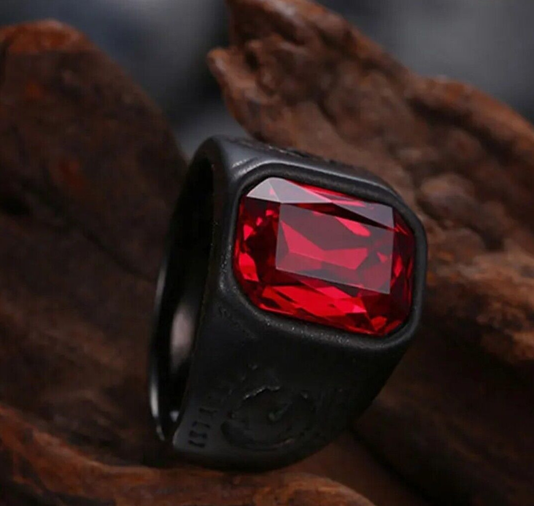 Men’s Fashion Jewelry Black Red Stone Ring 67-4