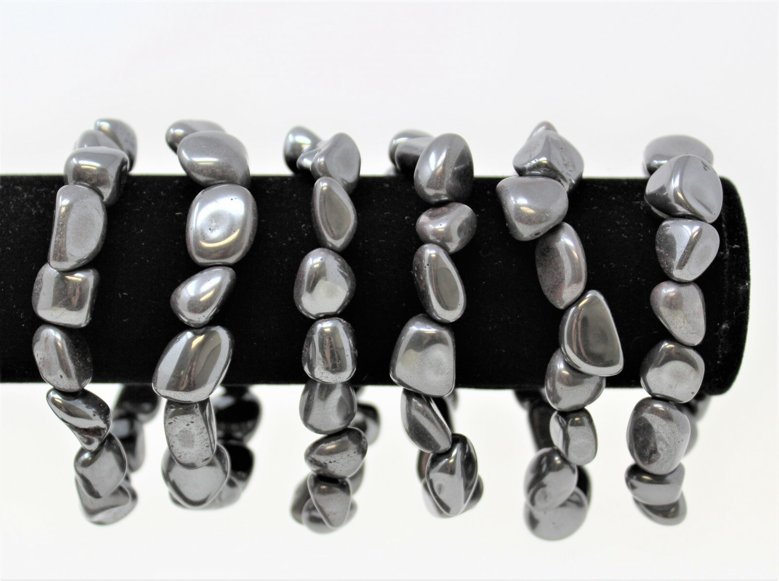 Hematite Tumbled Gemstone Bracelet 6-8 mm Nuggets (Stretch Bracelet, Gift)