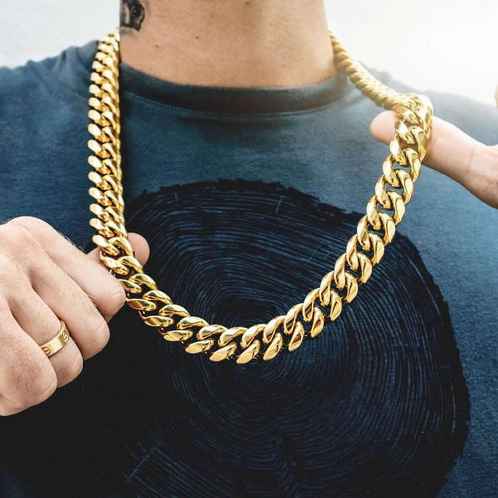 Miami Cuban Link Bracelet Chain Set 18k Gold Plated Stainless Steel 4mm-14mm