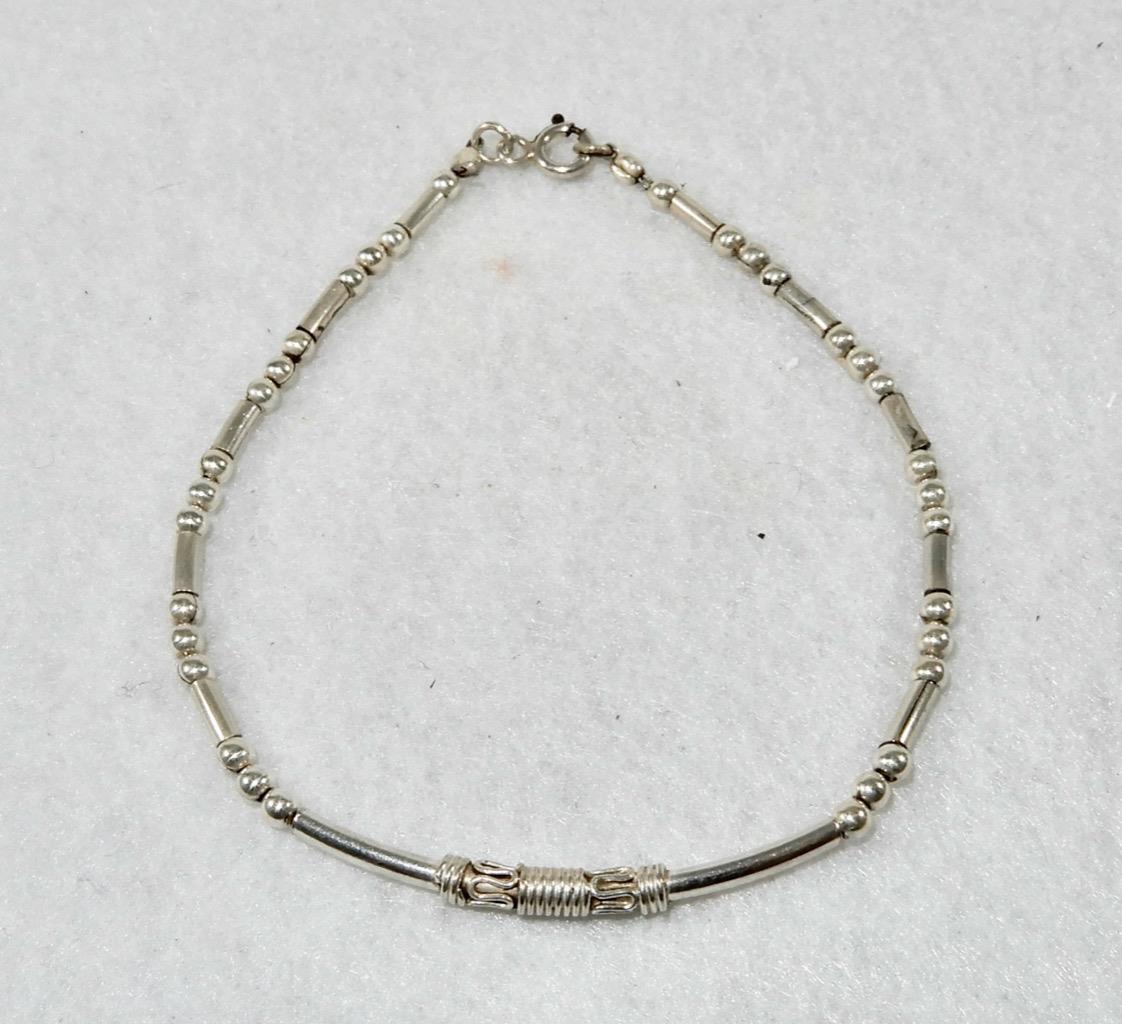 Ball and Bar Balinese 925 Sterling Silver Bracelet 8 Inches