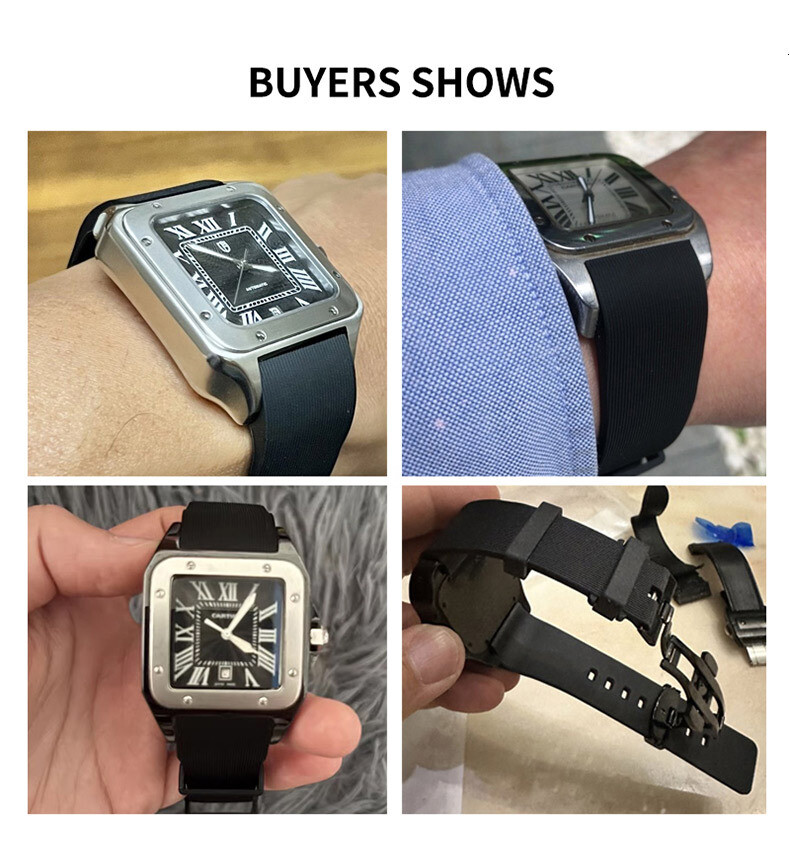 Quality Vertical Silicone Watch Band Straps Men’s 20 23mm Fits Cartier Santos