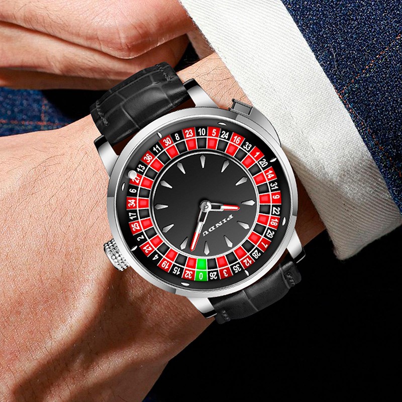 PINDU Men’s mechanical SILVER roulette button waterproof watch luxury fashion