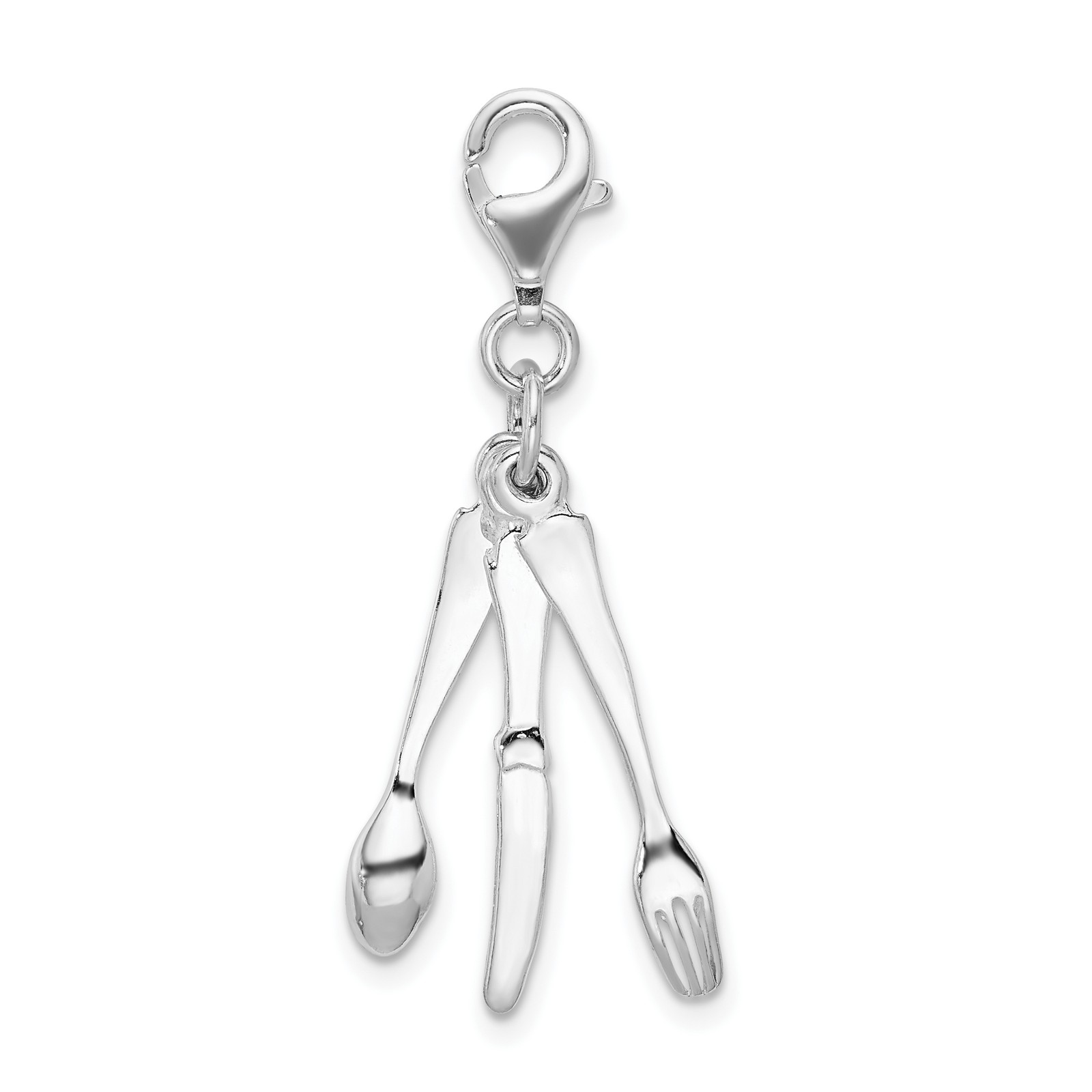 Amore La Vita Silver Polished 3-D Cutlery Charm with Fancy Lobster Clasp QCC681