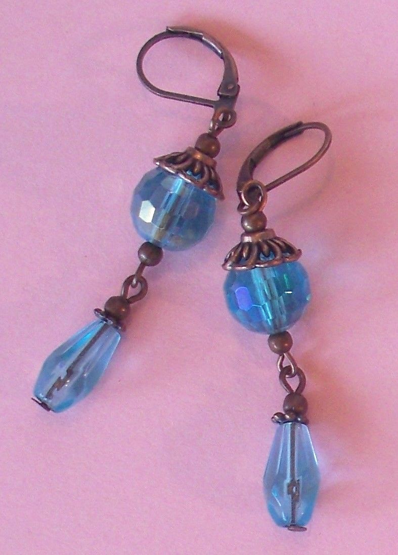 various BLUE CRYSTAL DANGLES Lever back handcrafted YOU CHOOSE