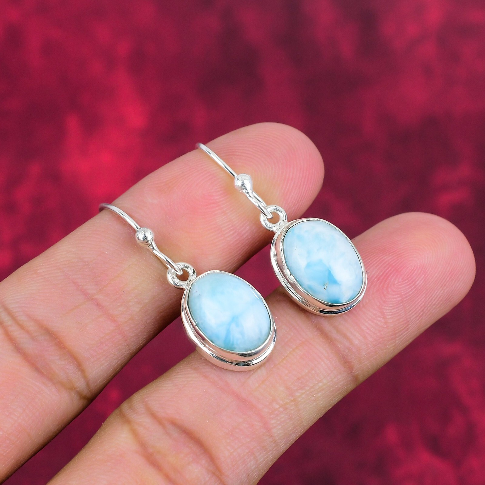 Unique Larimar Gemstone Handmade 925 Sterling Silver Earrings Jewelry