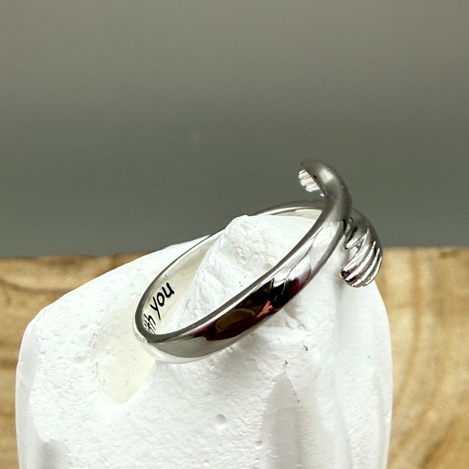 S999 Pure Silver Hug Ring Always With You Engraved Adjustable Bypass Band