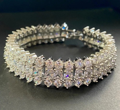 33 Cwt Princess Cut Simulated Diamond Bracelet 18k White Gold Filled Bridal Gift