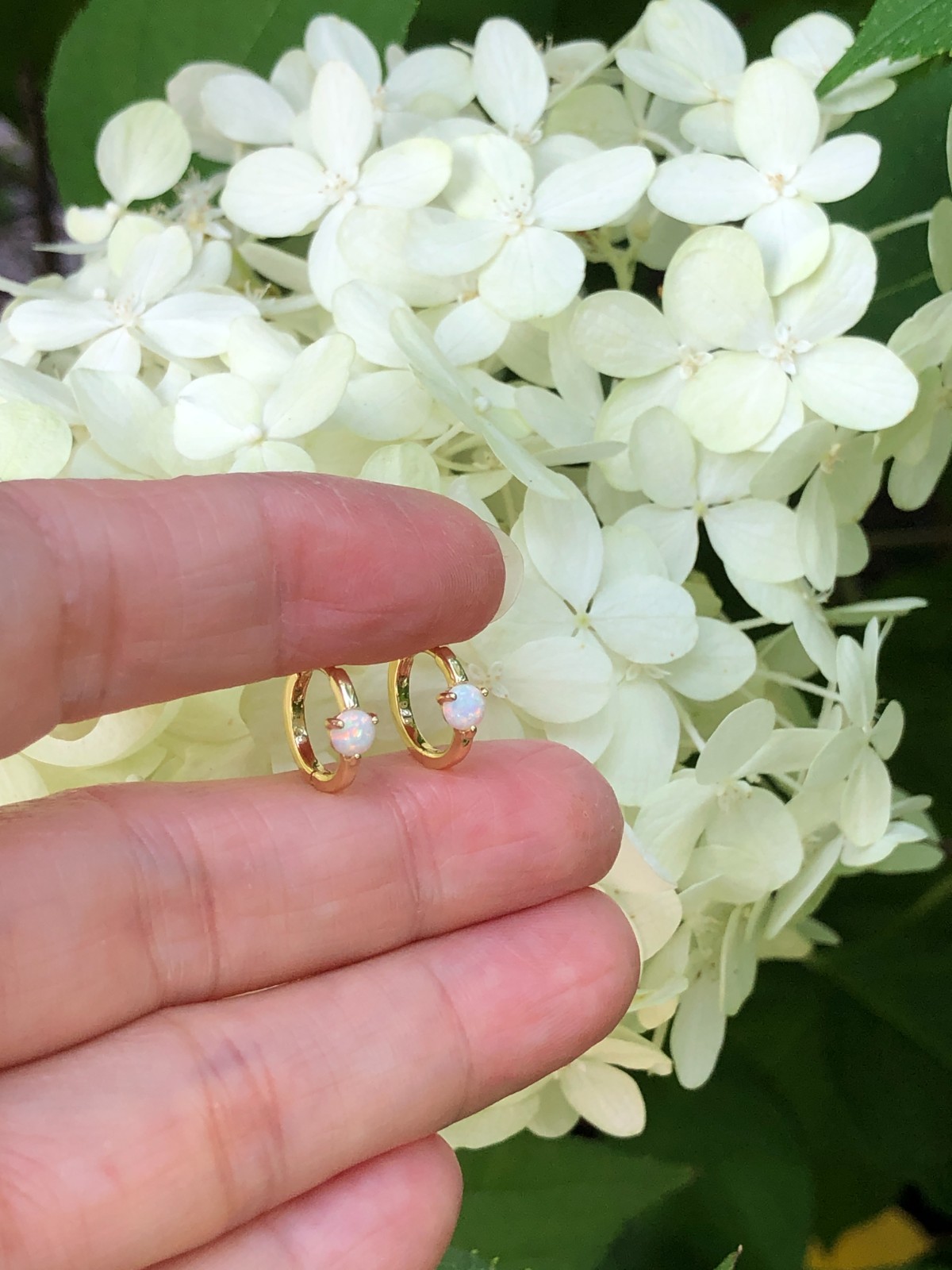 925 Sterling Silver White Opal Huggie Hoop Earrings VERY SMALL 10mm/7.8mm x1mm